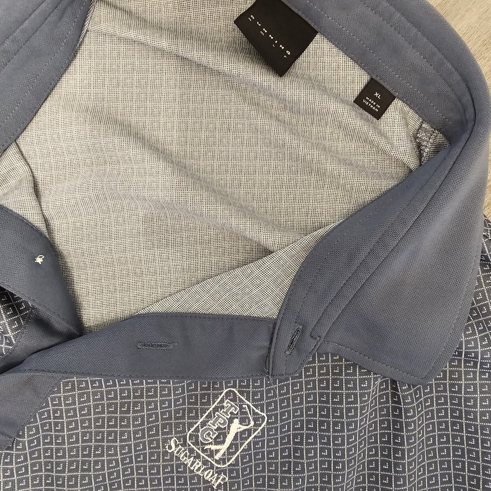 Dunning Golf Polo Shirt XL Black TPC Sugarloaf Golf Stretch‎ Geometric All Over